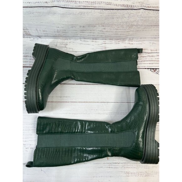 AZALEA WANG Knee High THE RIDING CROC Vegan Green Leather Boots SUE 7.5 Grunge - Picture 6 of 13